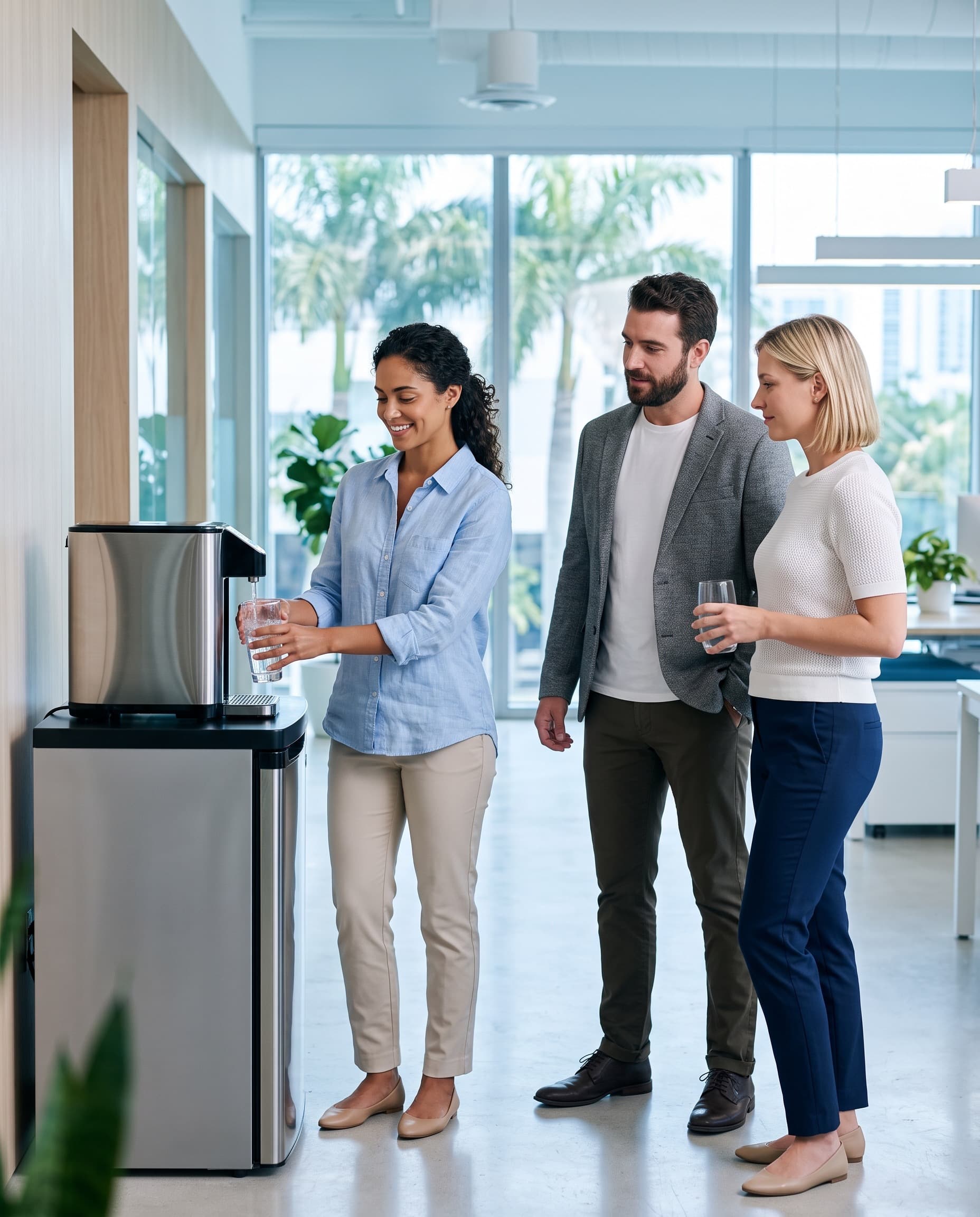 A team pouring water at the office